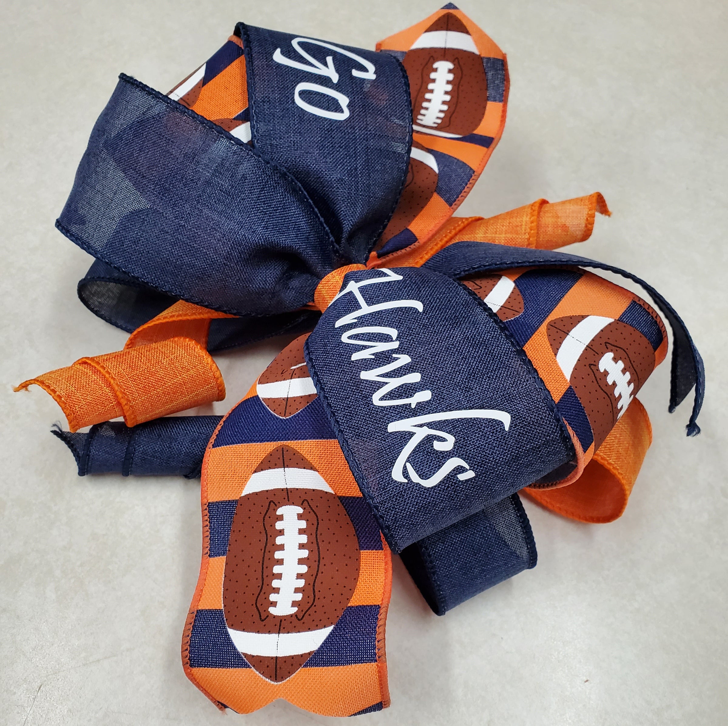 Sports Collection Orange/blue Bow,orange Bow,football Bow,  Football,decor,mailbox Bow,wreath Bow,large Bow,bow,bows 
